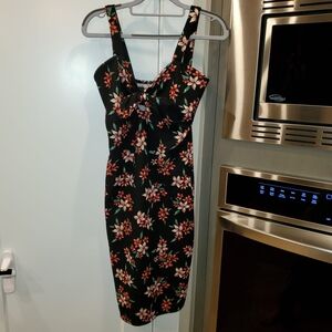 New Floral Black Dress With Tie Front Detail